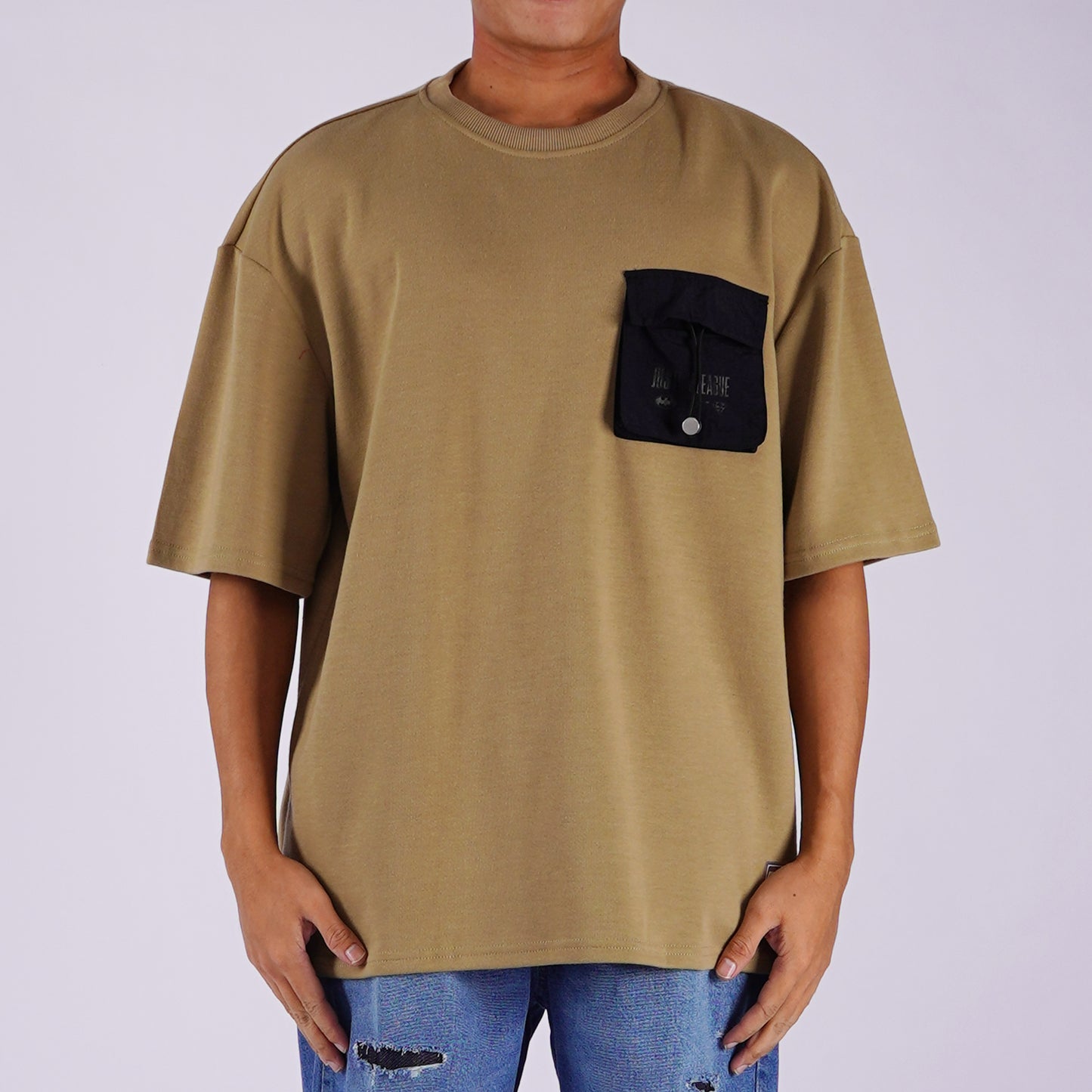 Petrol x Justice League Men's Basic Tees Oversized Fitting Interlock Fabric 163129 (Khaki)