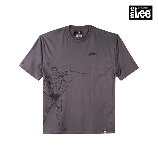 Stylistic Mr. Lee X Justice League Men's Basic Tees Superman Oversized Shirt 167708 (Dark Gray)