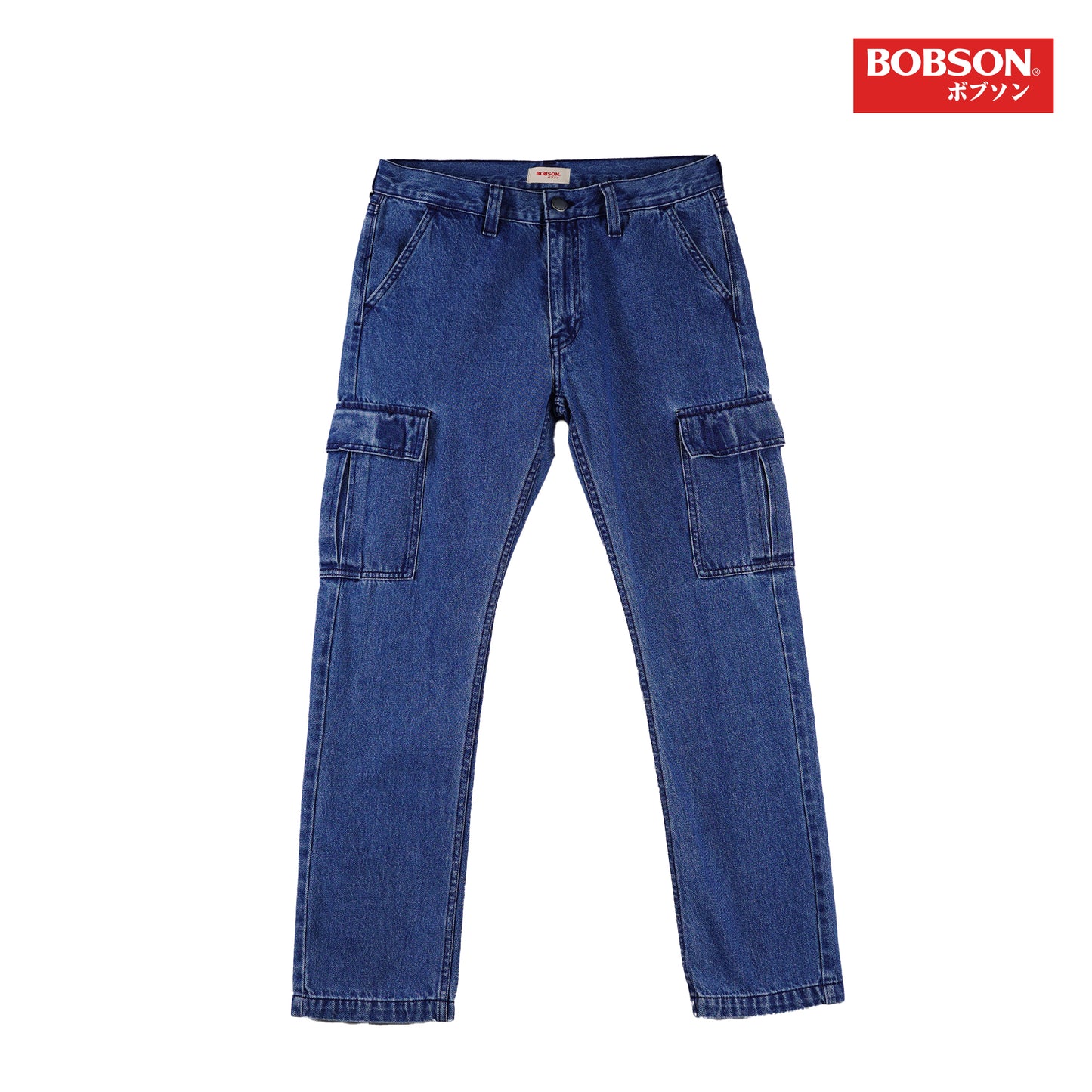 Bobson Japanese Men's Basic Denim Cargo Jeans Mid Waist 166786 (Light Shade)