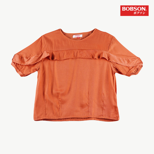 Bobson Japanese Ladies Basic Woven Shirt Boxy Fit 155454 (Peach)
