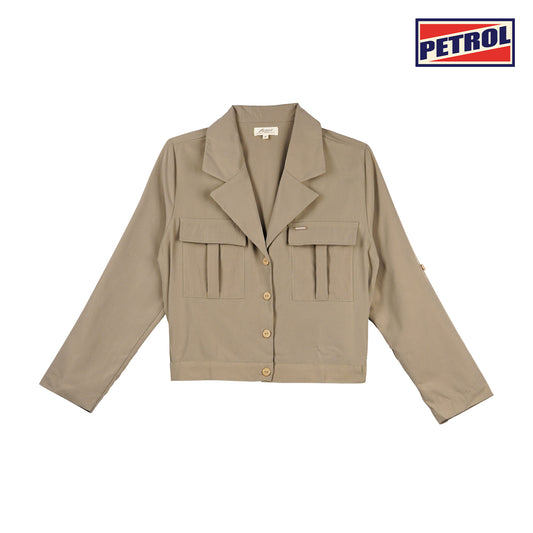 Petrol Ladies Basic Woven Shirt Crop Fitting Woven Fabric 156979 (Rock Ridge)