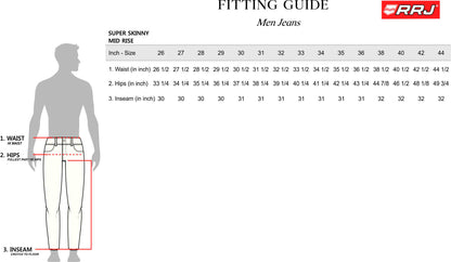 RRJ Men's Basic Denim Pants Superskinny Fitting Mid-Rise Extreme with Details Fabric 169925 (Medium Shade)
