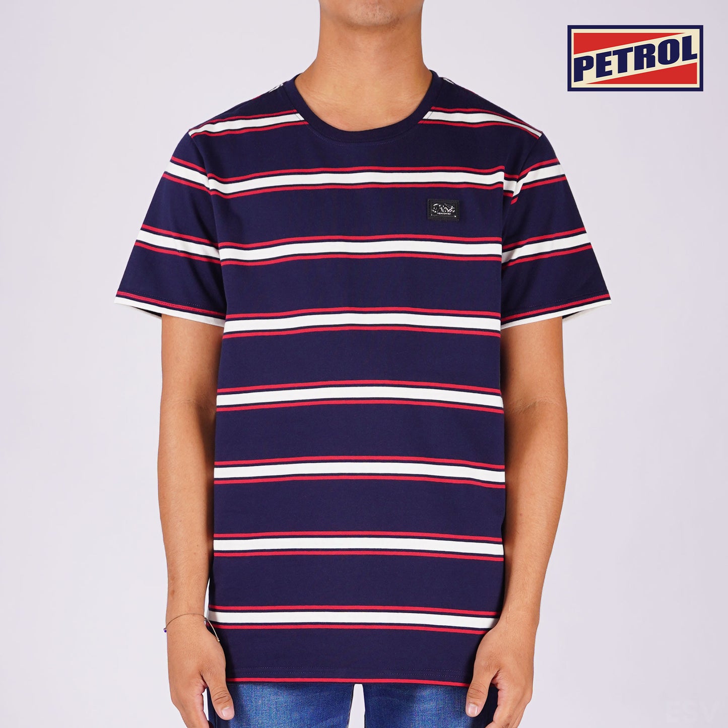 Petrol Men's Basic Tees Slim Fitting Stripe Jersey Fabric 161848 (Navy)