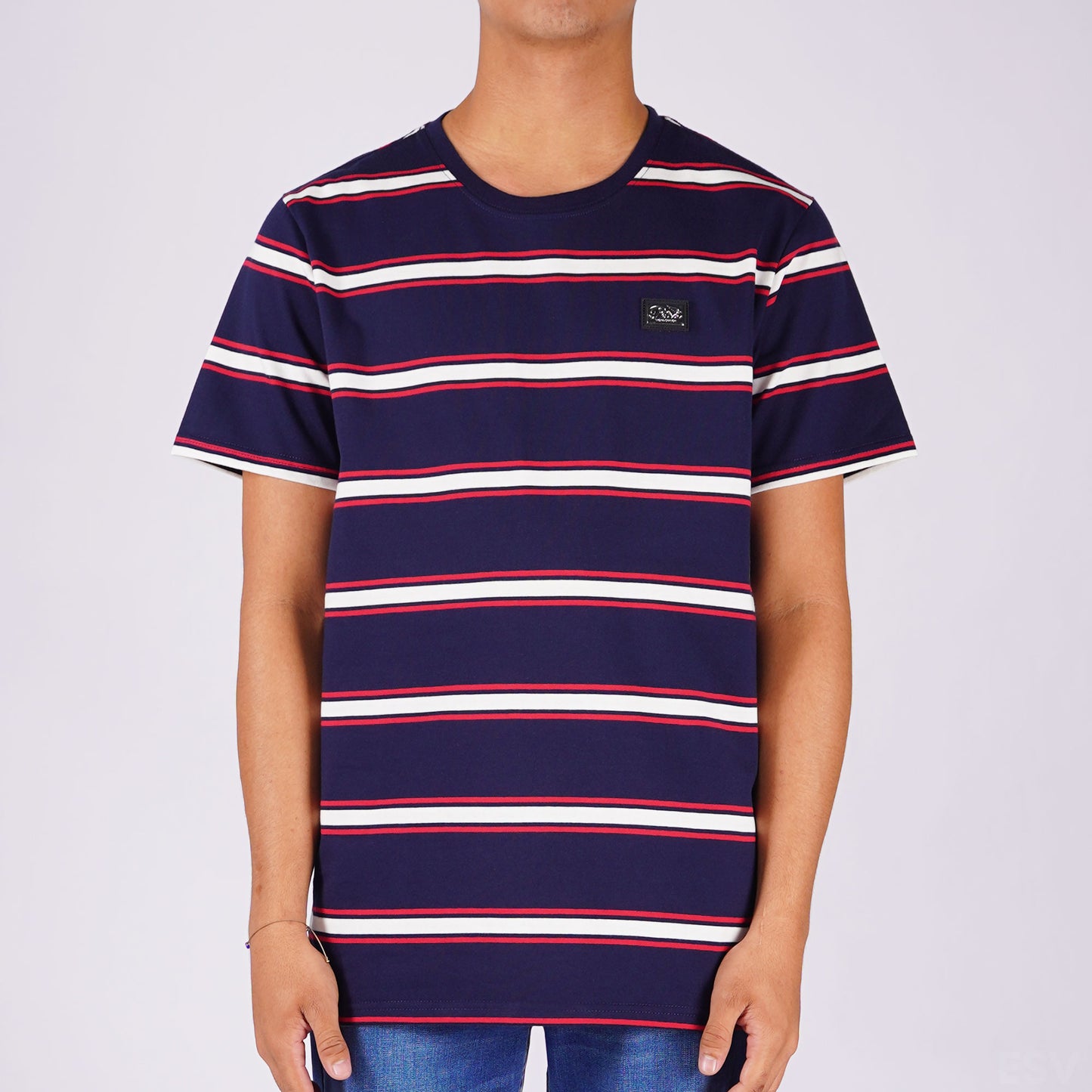 Petrol Men's Basic Tees Slim Fitting Stripe Jersey Fabric 161848 (Navy)