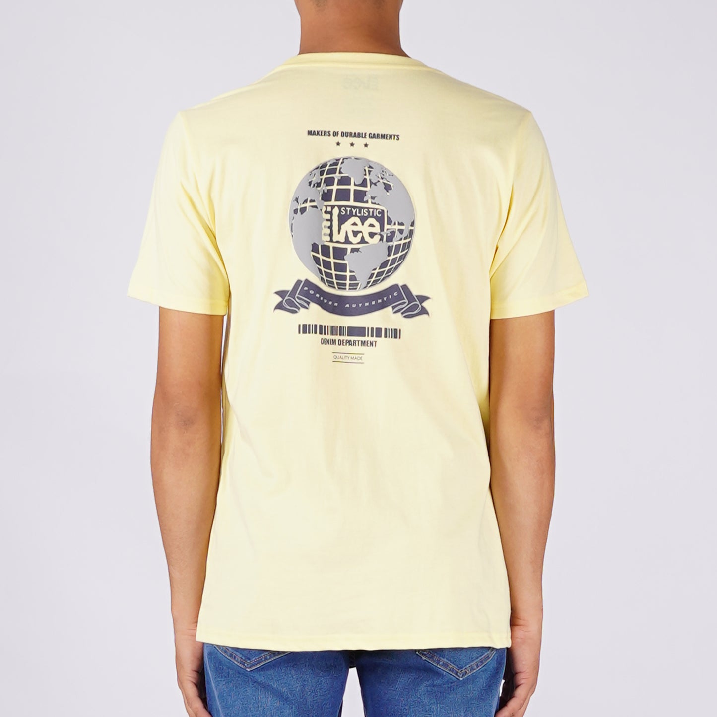 Stylistic Mr. Lee Men's Basic Tees with Back Print Semi body Fit 170165-U (Double Cream)