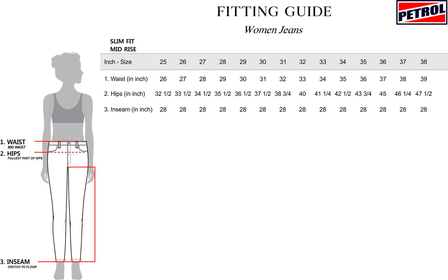 Petrol Ladies Basic Denim Flared Pants Mid-Rise Extreme Wash Fabric 167864 (Medium Shade)
