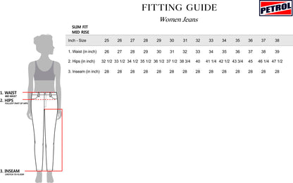 Petrol Ladies Basic Denim Flared Pants Mid-Rise Extreme Wash Fabric 167864 (Medium Shade)
