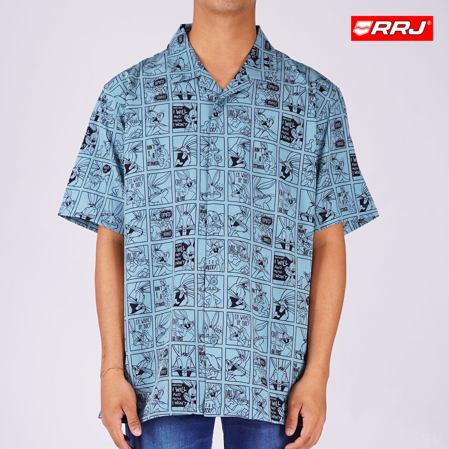RRJ x Looney Tunes Men's Basic Woven Shirt Comfort Fitting Easy Iron Fabric 163100 (Citadel)