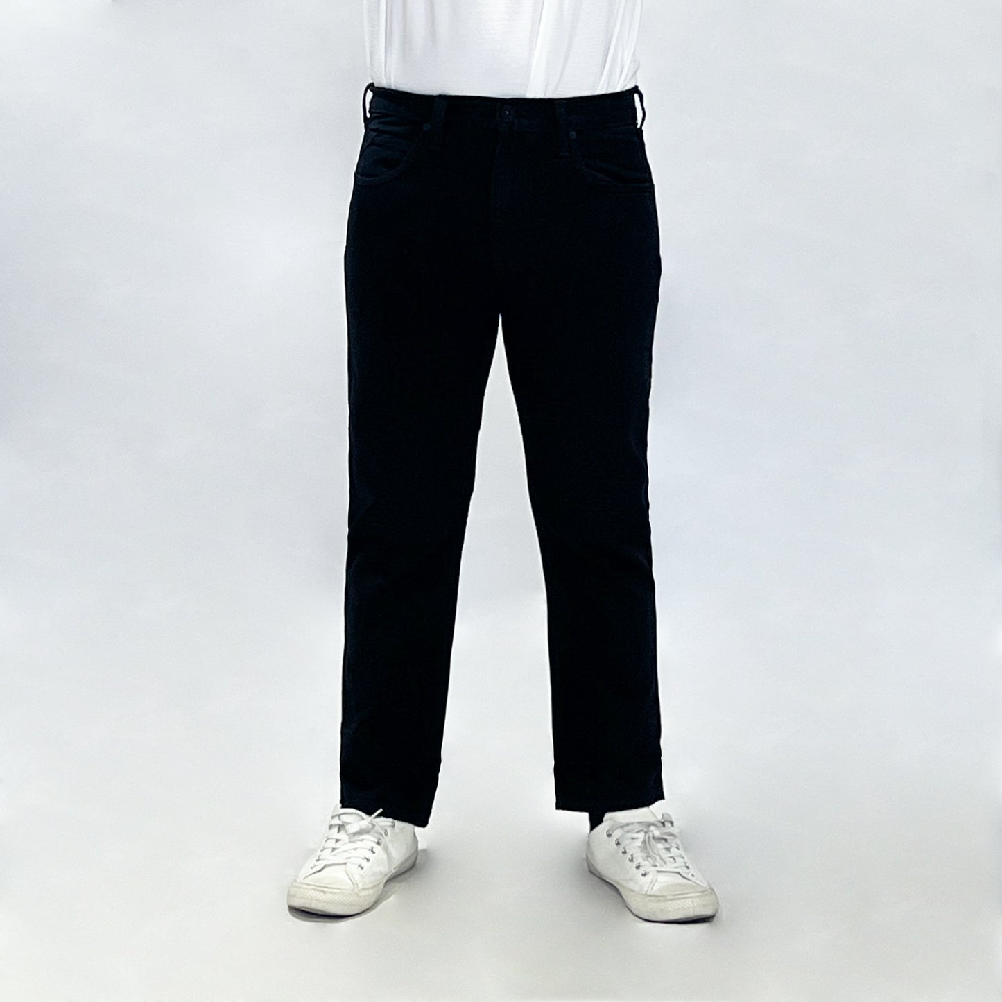 RRJ Men's Basic Denim Pants Slim Straight Mid-Rise Fitting Reverse Rinse Fabric 171460 (Black)