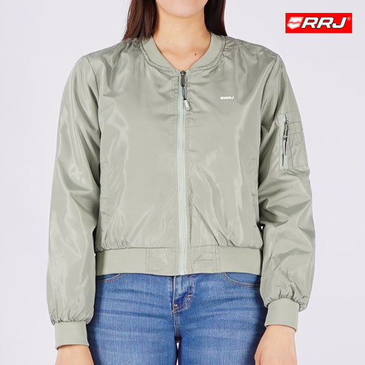 RRJ Ladies Basic Bomber Jacket Regular Fitting Nylon Fabric 140496 (Green)