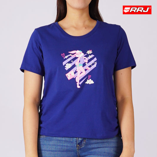 RRJ  x Looney Tunes Ladies Basic Tees Boxy Fitting CVC Jersey Fabric 167880-U (Blue)