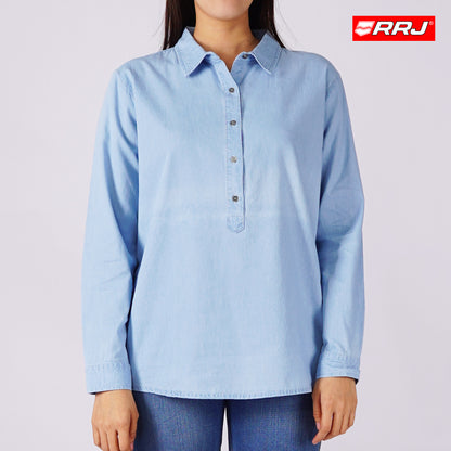 RRJ Ladies Basic Tees Loose Fitting Chambray Tencel Fabric 131818 (Medium Shade)