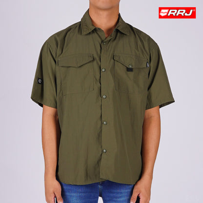 RRJ Men's Basic Woven Shirt Boxy Fitting Taslan Fabric 160603 (Fatigue)