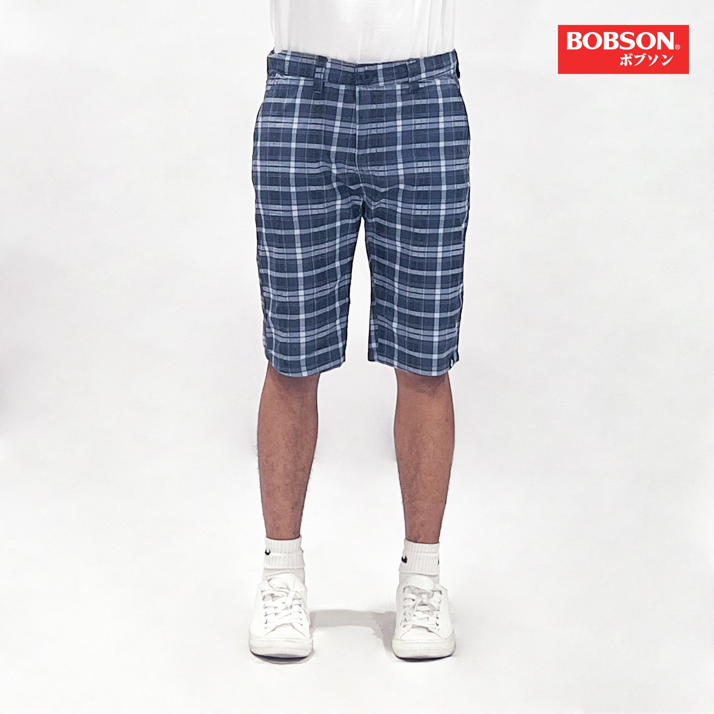 Bobson Japanese Men's Basic Non-Denim Reversible Short Mid Waist 172287 (Blue Charcoal)