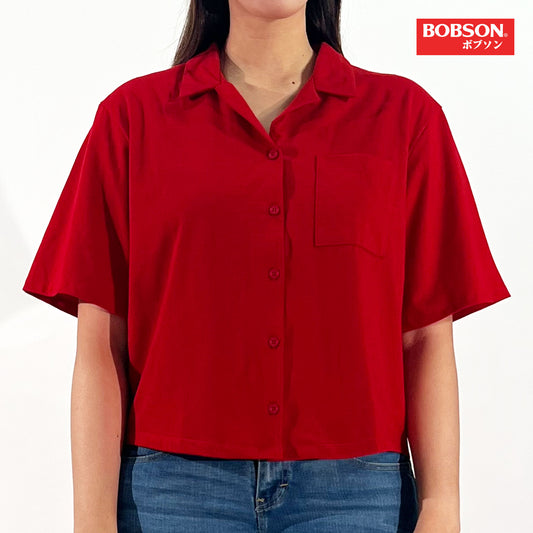 Bobson Japanese Ladies Basic Woven  Boxy Fit 155336 (Barbados Cherry)