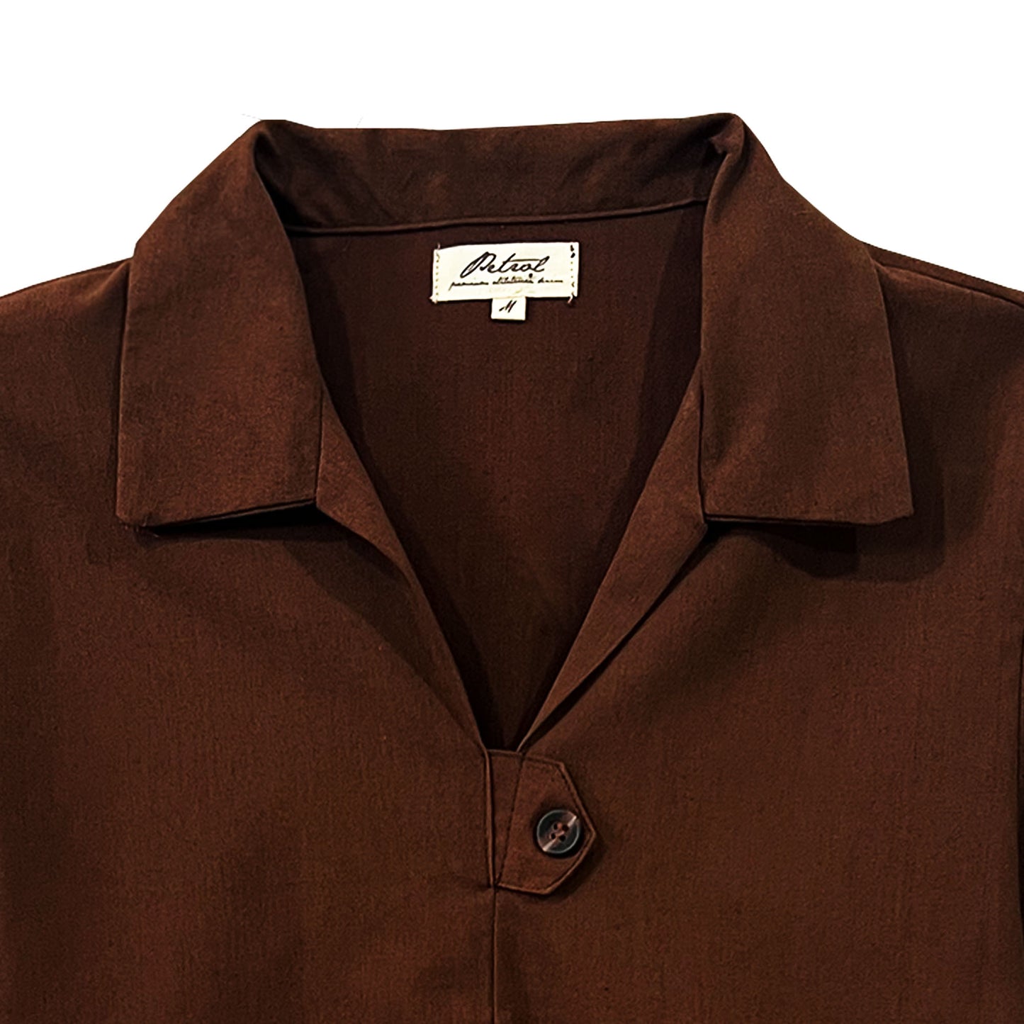 Petrol Ladies Basic Woven Shirt Boxy Fitting Linen Fabric 167051 (Brown)