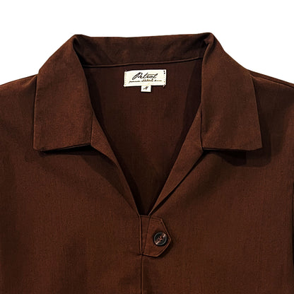Petrol Ladies Basic Woven Shirt Boxy Fitting Linen Fabric 167051 (Brown)