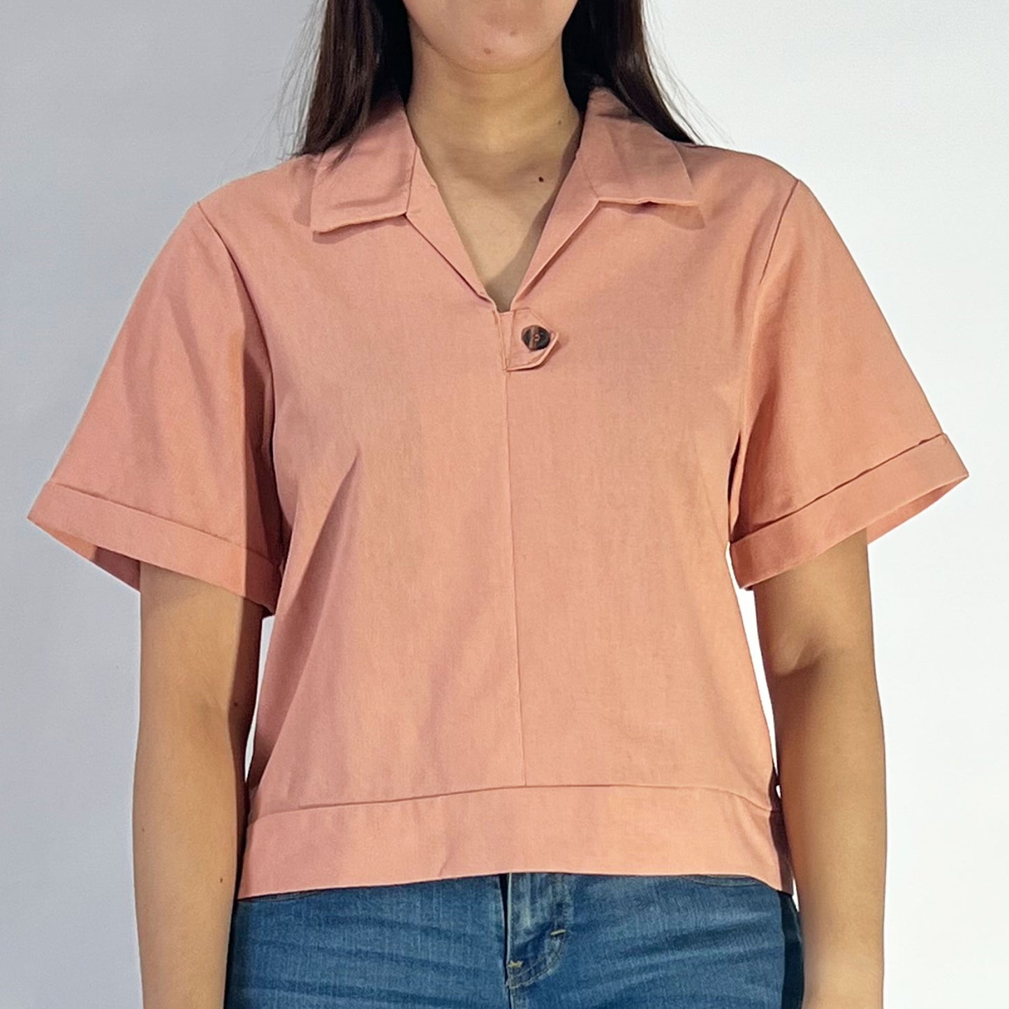Petrol Ladies Basic Woven Shirt Boxy Fitting Linen Fabric 167051 (Light Pink)