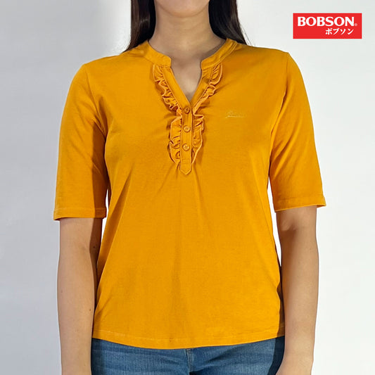 Petrol Ladies Basic Woven Shirt Boxy Fitting Linen Fabric 167051 (Canary)