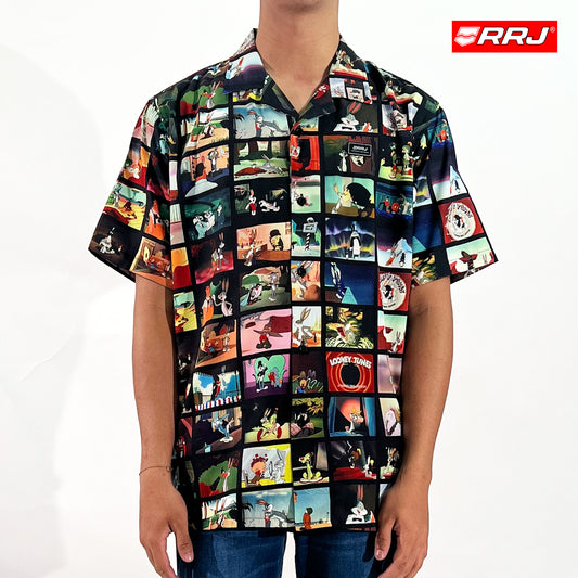 RRJ x Looney Tunes Men's Basic Woven Shirt Comfort Fitting Easy Iron Fabric 163070 (Black)
