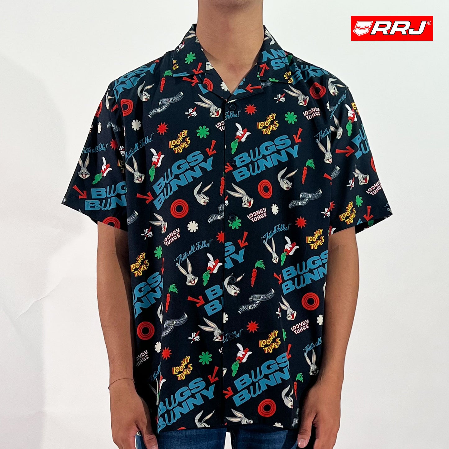 RRJ x Looney Tunes Men's Basic Woven Shirt Comfort Fitting Easy Iron Fabric 163076 (Black)