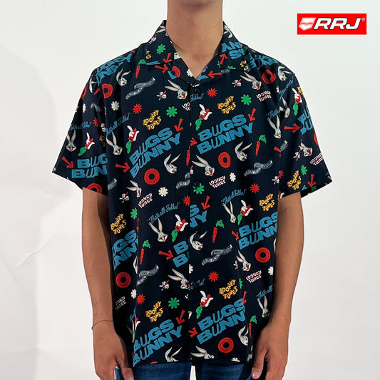 RRJ x Looney Tunes Men's Basic Woven Shirt Comfort Fitting Easy Iron Fabric 163076 (Black)