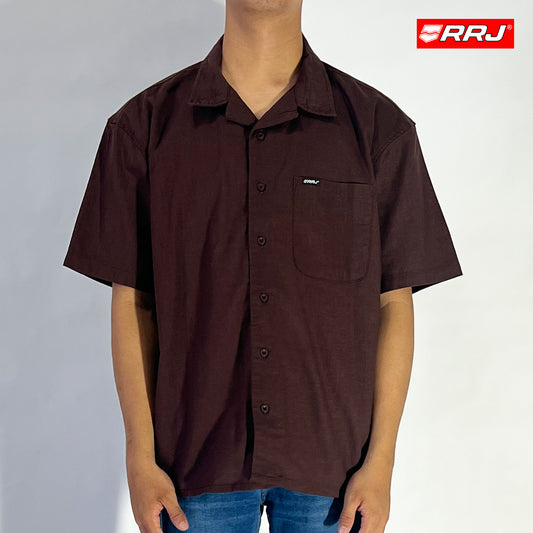 RRJ Men's Basic Woven Shirt Comfort Fitting Linen Fabric 169699 (Choco Brown)