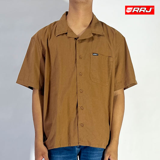RRJ Men's Basic Woven Shirt Comfort Fitting Linen Fabric 169699 (Mocha)