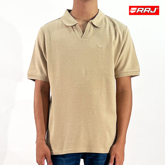 RRJ Men's Basic Collared Shirt Semibody Fitting Special Fabric 169608 (Khaki)