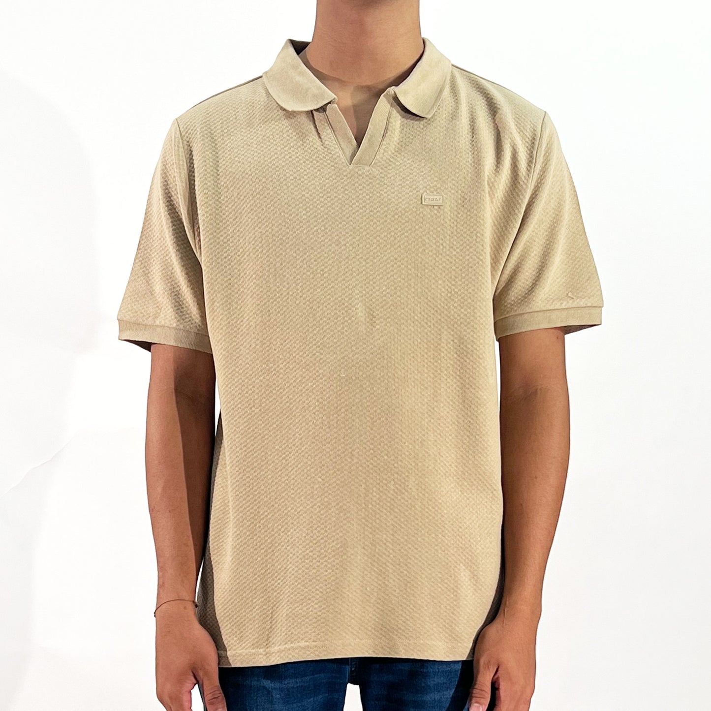 RRJ Men's Basic Collared Shirt Semibody Fitting Special Fabric 169608 (Khaki)