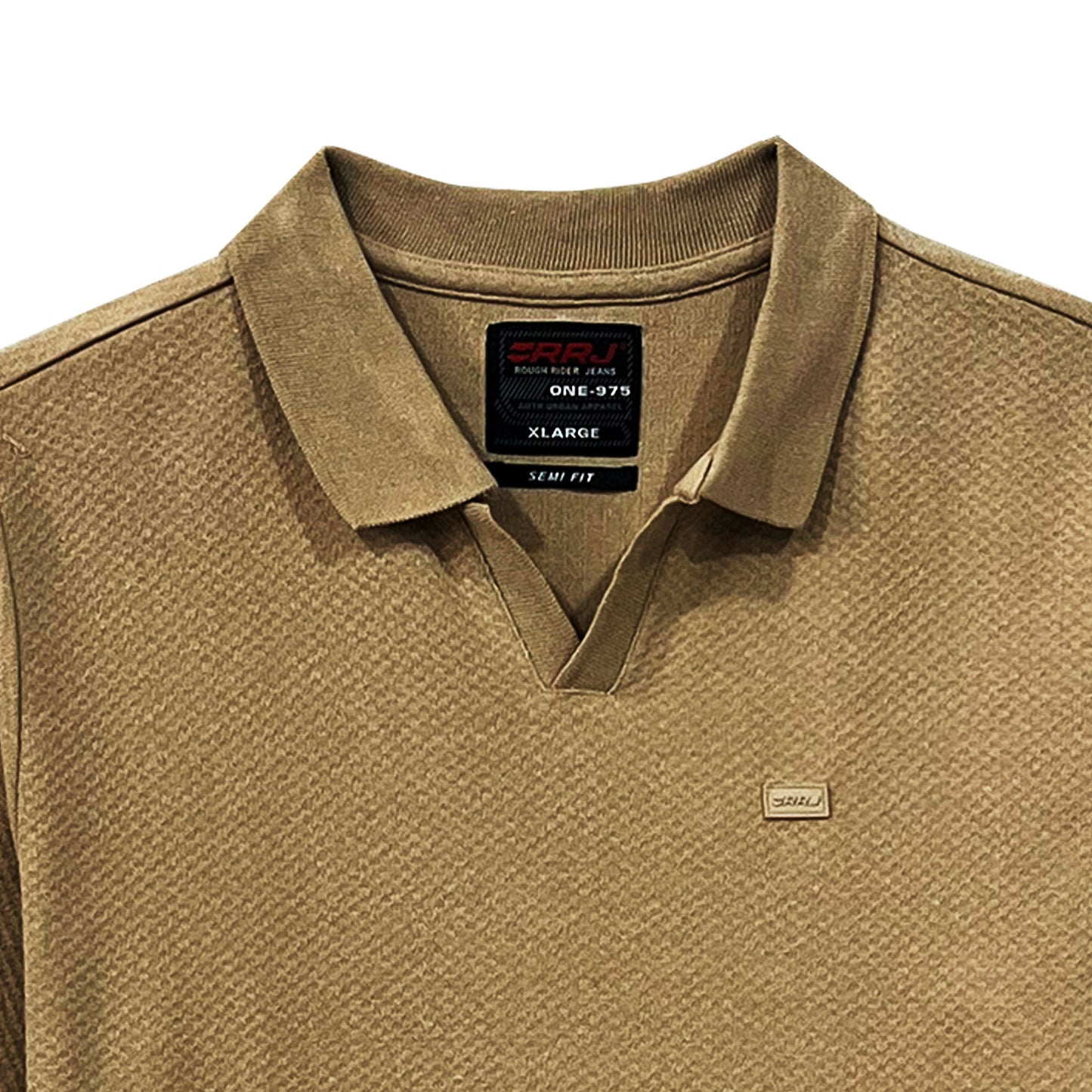 RRJ Men's Basic Collared Shirt Semibody Fitting Special Fabric 169608 (Khaki)