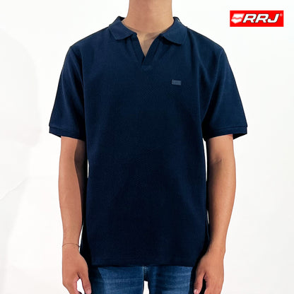 RRJ Men's Basic Collared Shirt Semibody Fitting Special Fabric 169608 (Navy)