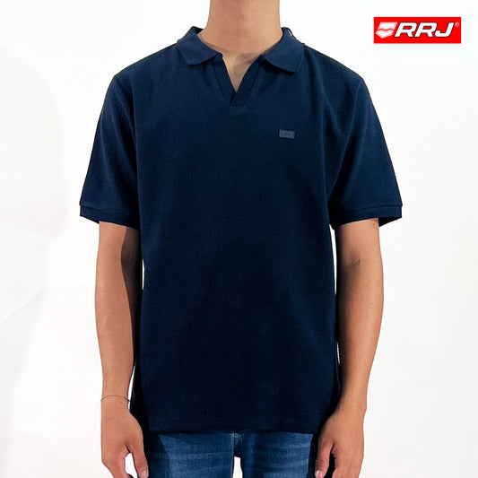 RRJ Men's Basic Collared Shirt Semibody Fitting Special Fabric 169608 (Navy)