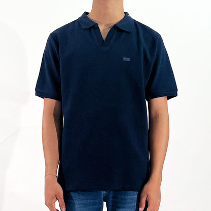 RRJ Men's Basic Collared Shirt Semibody Fitting Special Fabric 169608 (Navy)