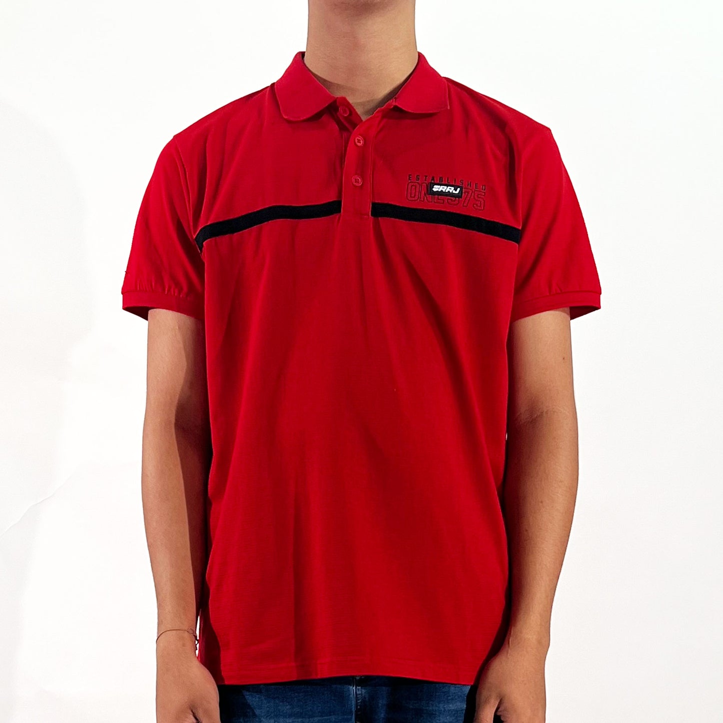 RRJ Men's Basic Collared Shirt Semibody Fitting Missed Lycra Fabric 134422 (Red)