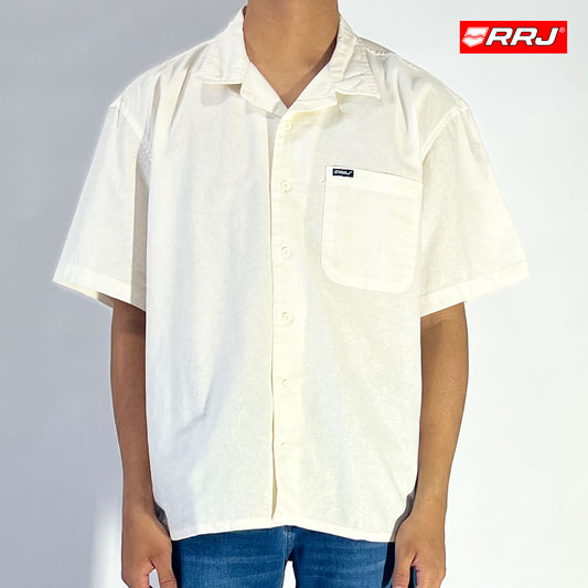 RRJ Men's Basic Woven Shirt Comfort Fitting Linen Fabric 170482 (Offwhite)