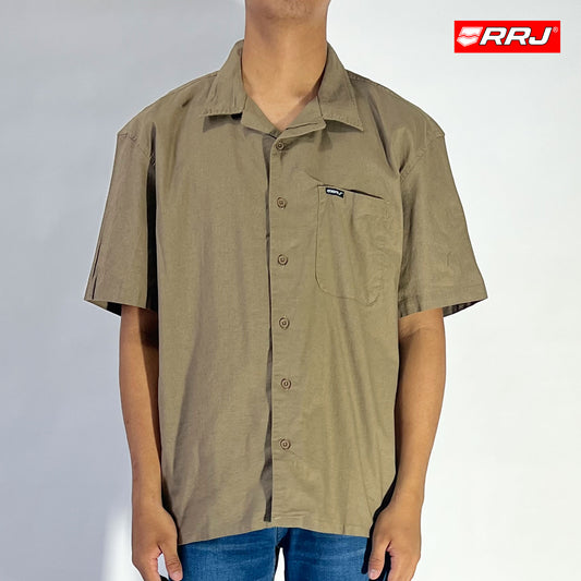 RRJ Men's Basic Woven Shirt Comfort Fitting Linen Fabric 170482 (Taupe)