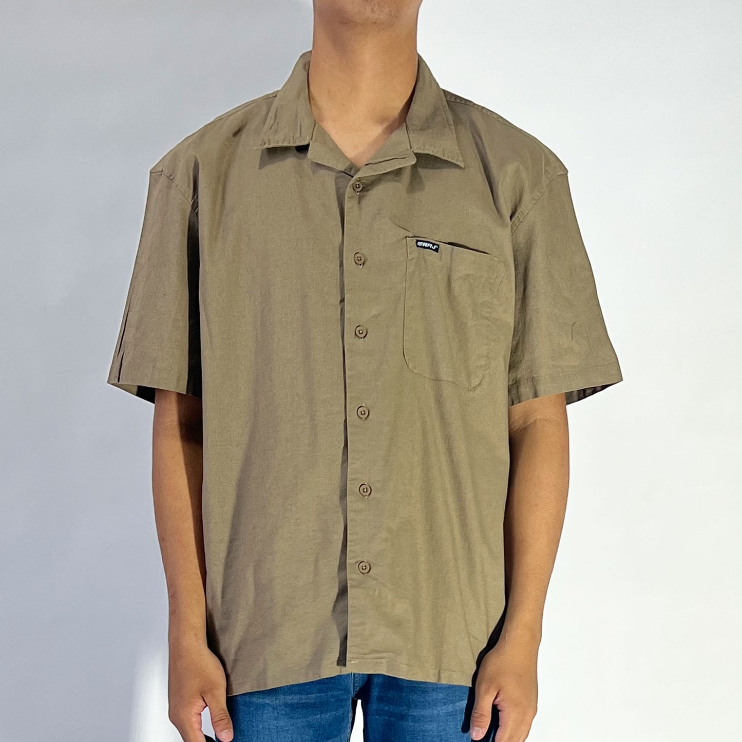 RRJ Men's Basic Woven Shirt Comfort Fitting Linen Fabric 170482 (Taupe)