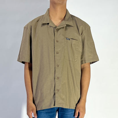 RRJ Men's Basic Woven Shirt Comfort Fitting Linen Fabric 170482 (Taupe)