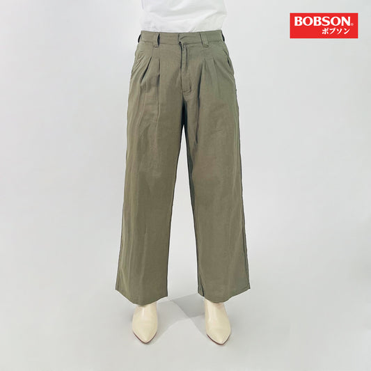 Bobson Japanese Ladies Basic Non-Denim Wide Leg Pants 176330 (Moss)
