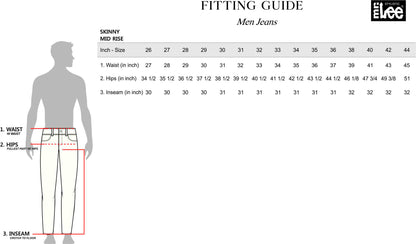 Stylistic Mr. Lee Men's Basic Denim Pants Skinny Mid Waist 176924-U (Medium Shade)