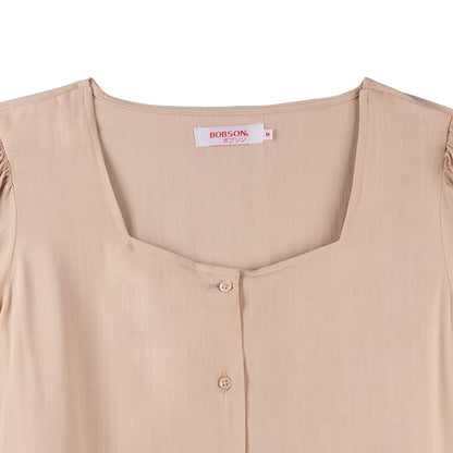Bobson Japanese Ladies Basic Woven Shirt Boxy Fit 151852 (Beige)