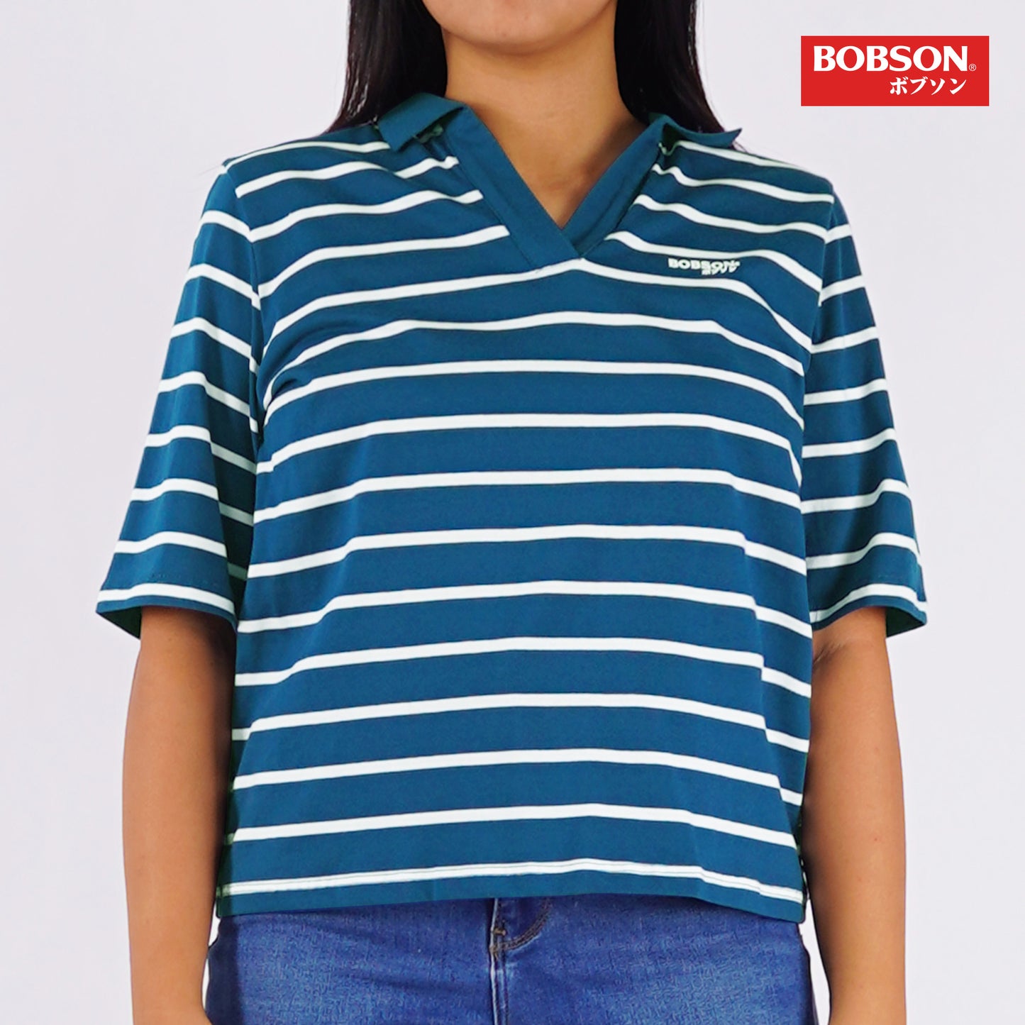 Bobson Japanese Ladies Basic Collared Shirt Relaxed Fit 157847 (Poseidon)
