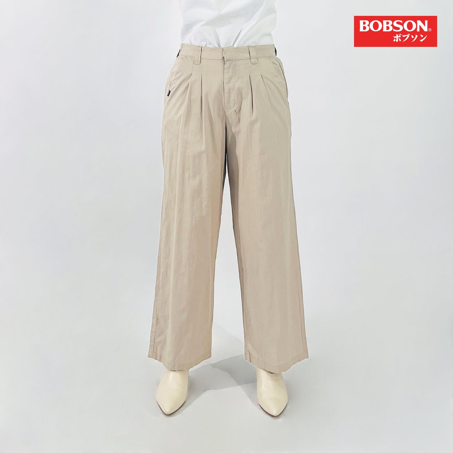 Bobson Japanese Ladies Basic Non-Denim Wide Leg Pants 176330 (Light Beige)