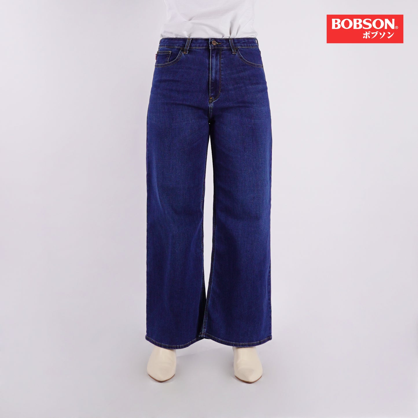 Bobson Japanese Ladies Basic Denim Pants Sailor Jeans 176554 (Medium Shade)