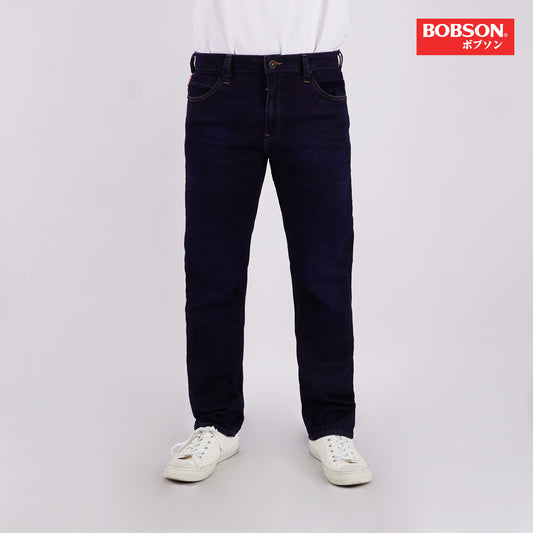Bobson Japanese Men's Basic Denim Pants Skinny Mid Waist 174892-U (Dark Shade)