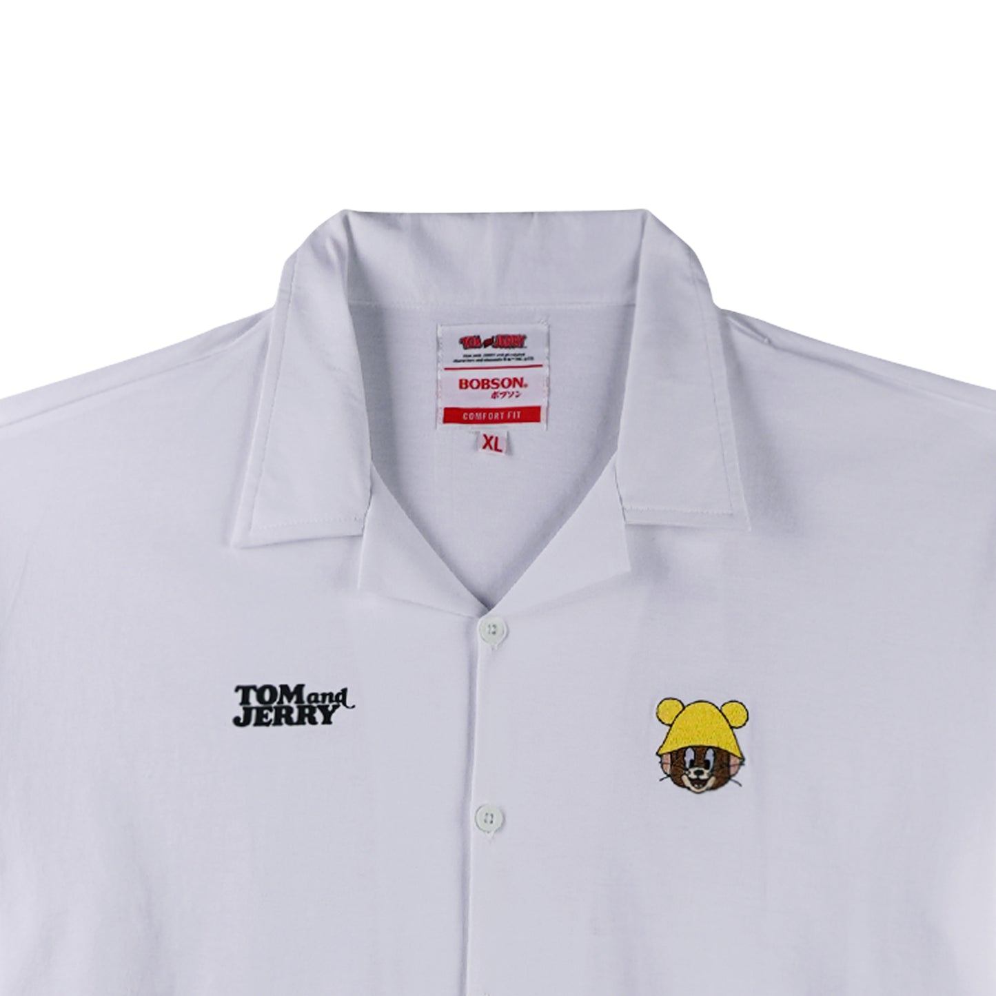 Bobson Japanese X Tom and Jerry Men's Basic Woven Shirt Comfort Fit 168188 (White)