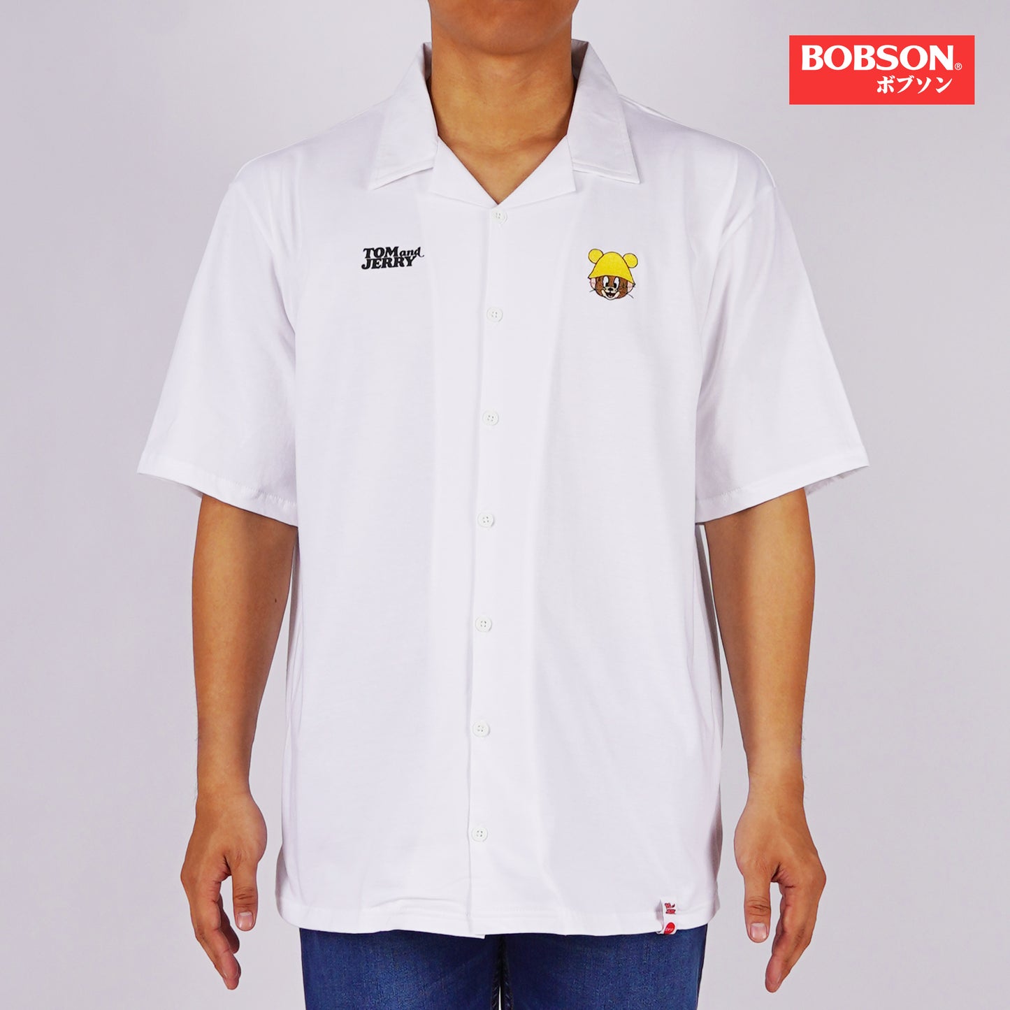Bobson Japanese X Tom and Jerry Men's Basic Woven Shirt Comfort Fit 168188 (White)
