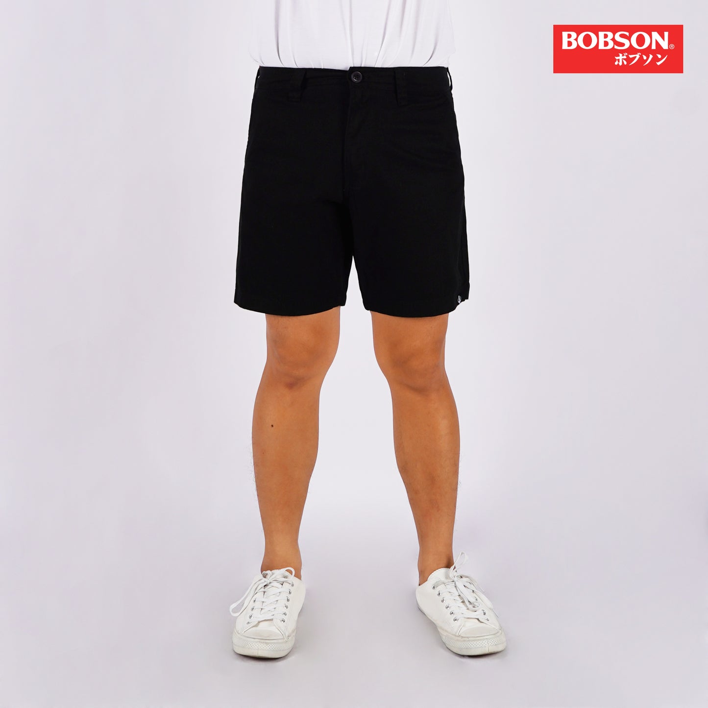Bobson Japanese Men's Basic Non-Denim Tapered Short Mid Waist 176741 (Black)