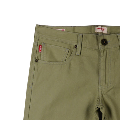 Bobson Japanese Men's Basic Denim Pants Skinny Mid Waist 175391 (Olive Light)